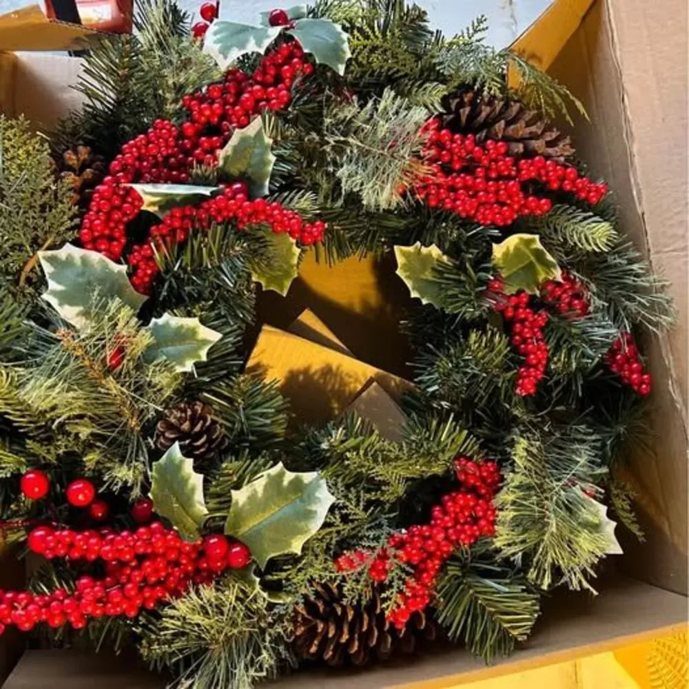Chrisxiao Christmas Wreath, Front Door Artificial Christmas Wreath Decorated wit